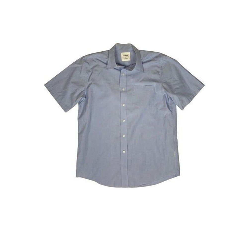 LL Bean 100% Cotton Blue Button Down Short Sleeve Shirt Men's M